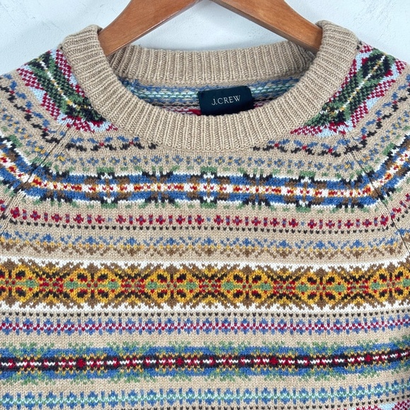 J Crew Fair Isle Wool Sweater Women XS Christmas Tan Rainbow Neutral Holiday - Picture 3 of 11